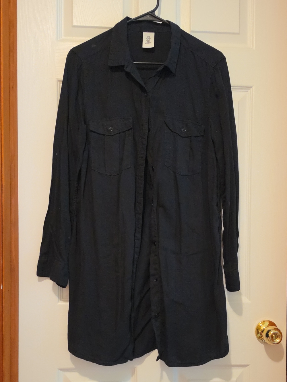 Womens Long Black Button-Up Shirtdress